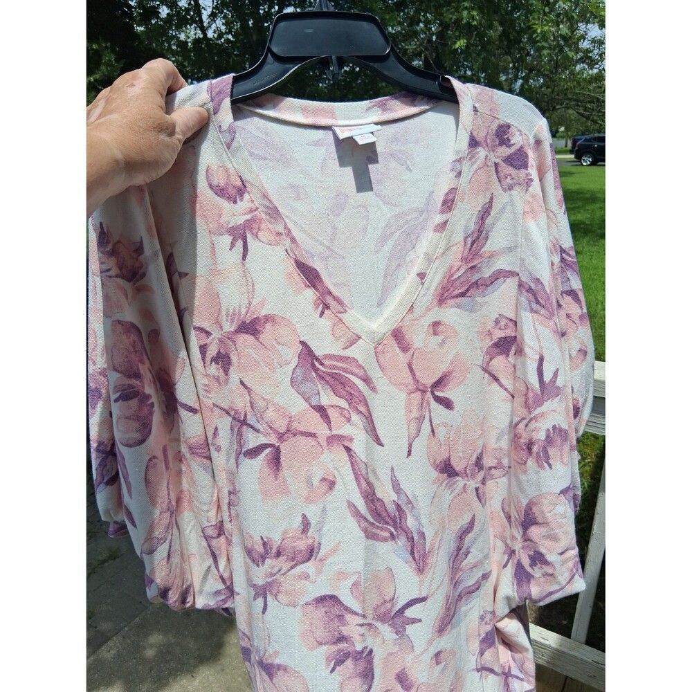 LuLaRoe Women's Top Medium White Floral Balloon Puff Sleeve